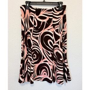 Vintage Y2K Swirl Midi Skirt Brown Pink Funky Glam Geometric